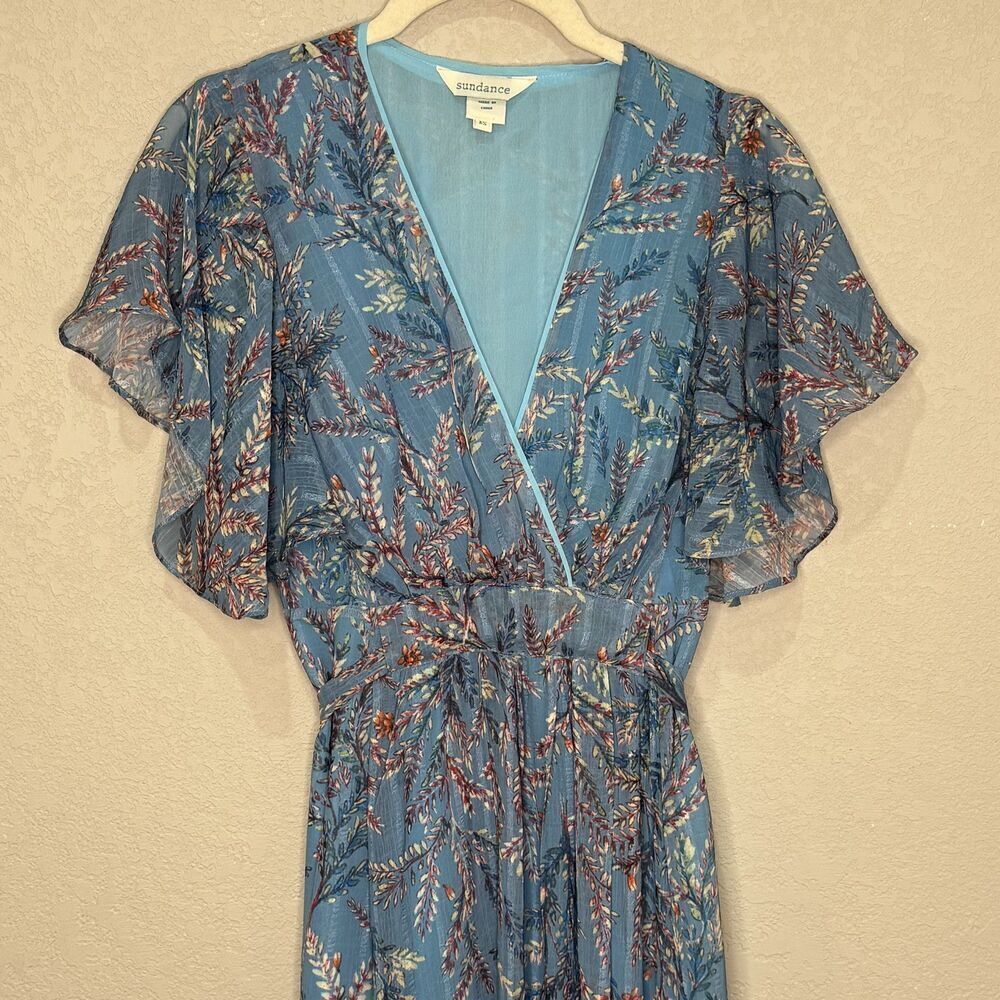 Sundance Dress Womens XS Floral Midi Wrap Flutter Sleeve Boho Chiffon - Picture 3 of 8